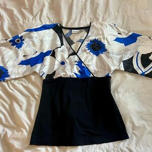 Chico's Blue and Black Floral Blouse